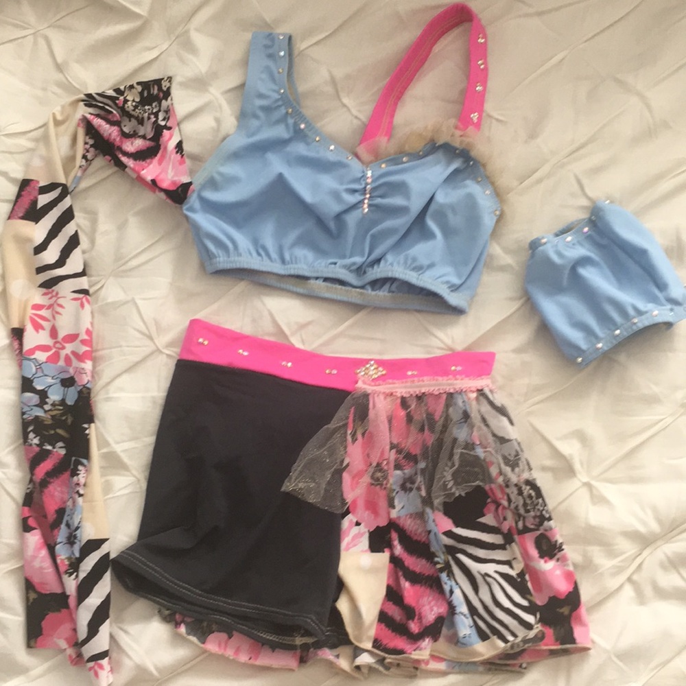 Custom Two Piece Dance Costume Blue & Pink Floral